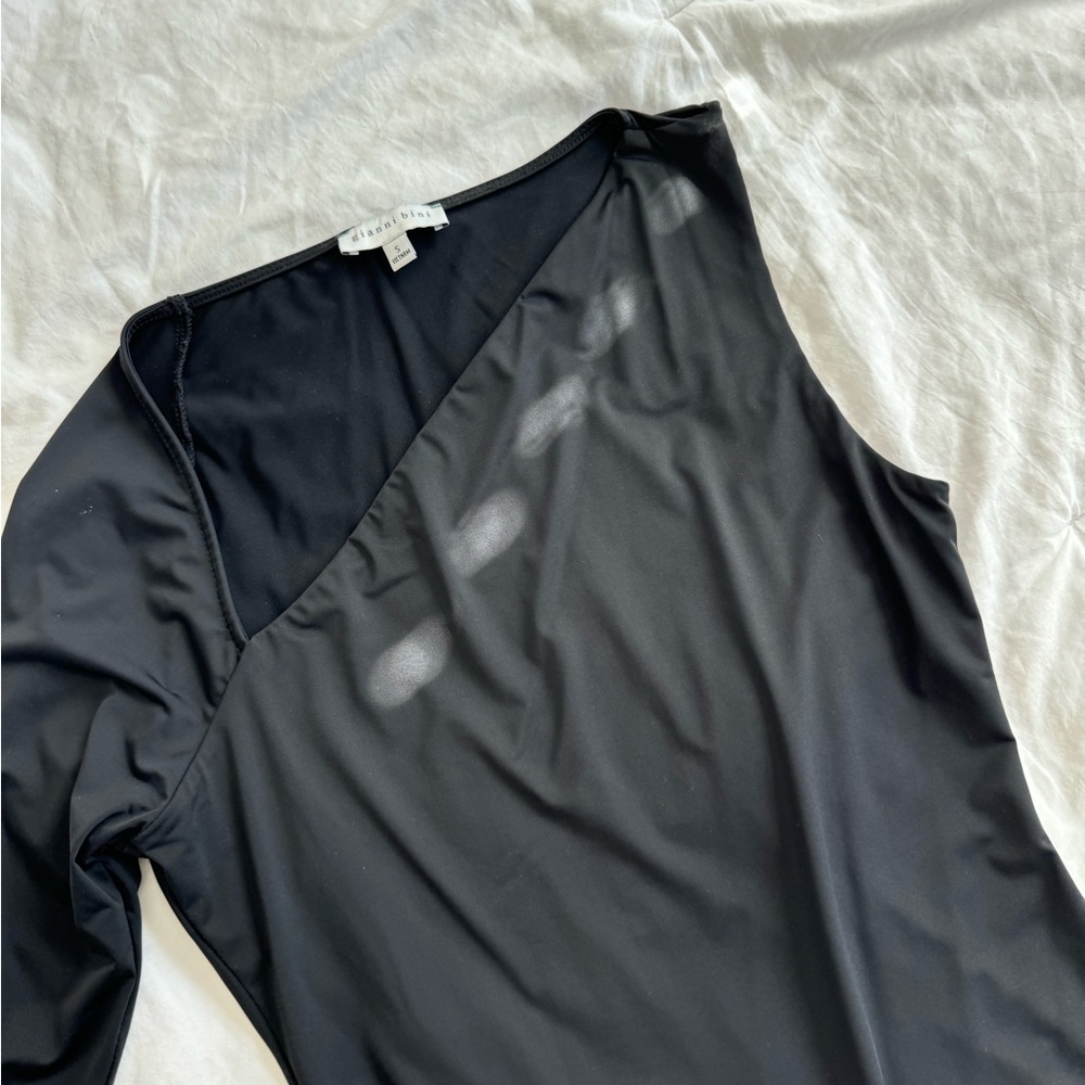 Gianni Bini One Shoulder Black Small Thong Bodysuit Asymmetrical  Top